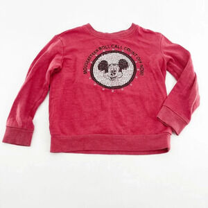 Disney Mickey Mouseketeer Sequin Sweatshirt Top Kids Size S Red Crew Neck Cotton